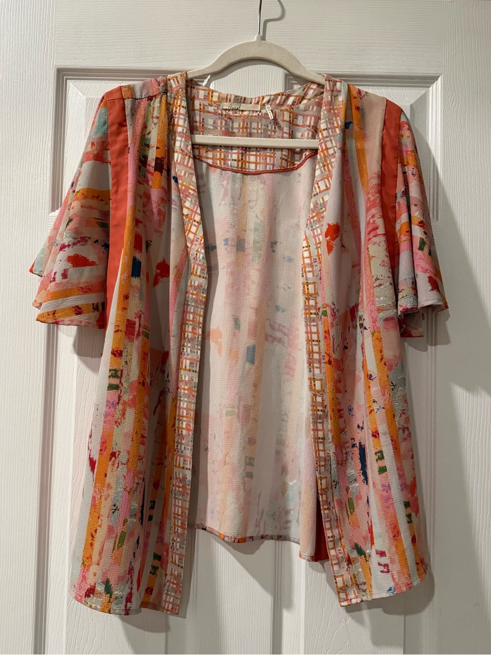 Floreat Anthropologie Abstract Print Open Front Kimono Cardigan